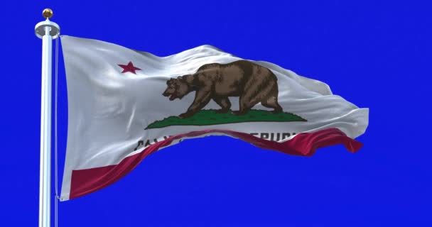 Bandeira Estado Califórnia Acenar Vento Ecrã Azul Bandeira Califórnia Também — Vídeo de Stock