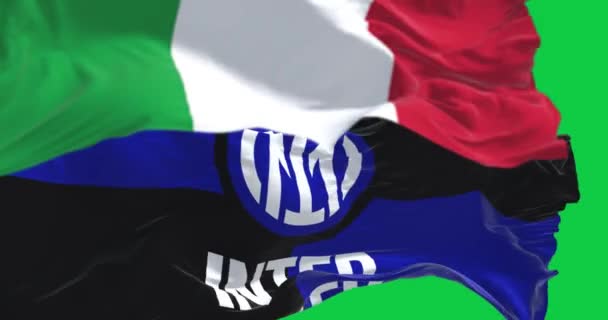 Milan Září 2023 Vlajky Inter Fotbalového Klubu Itálie Mává Zelené — Stock video