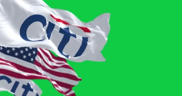 Нью Йорк Сша Листопада 2023 Кіті Американські Прапори Махають Зеленому — стокове відео