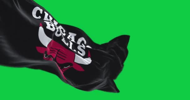 Chicago September 2023 Bendera Chicago Bulls Berkibar Layar Hijau Animasi — Stok Video