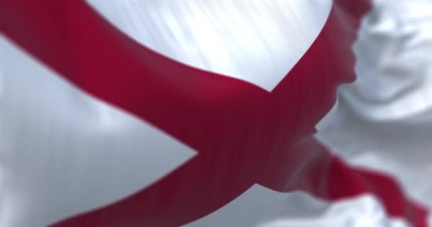 Närbild Alabama Statliga Flaggan Viftar Vinden Saint Andrew Korsar Vit — Stockvideo