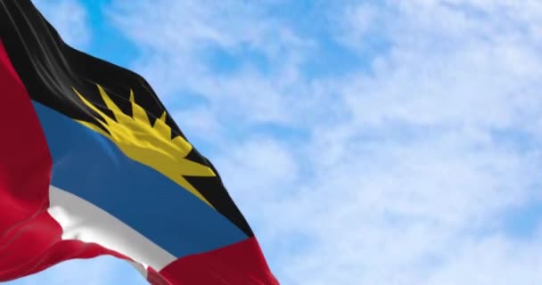 Antigua Barbuda Nemzeti Zászlója Lobogott Egy Tiszta Napon Piros Mező — Stock videók