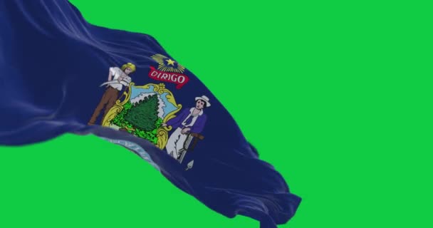 Bendera Negara Bagian Maine Melambai Layar Hijau Animasi Render Mulus — Stok Video