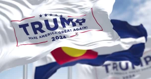 Denver Dec 2023 Trump 2024 Kampány Zászló Integetett Colorado Állam — Stock videók