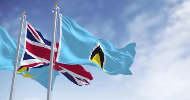 Saint Lucia Nationale Vlaggen Zwaaien Met Vlag Van Het Verenigd — Stockvideo