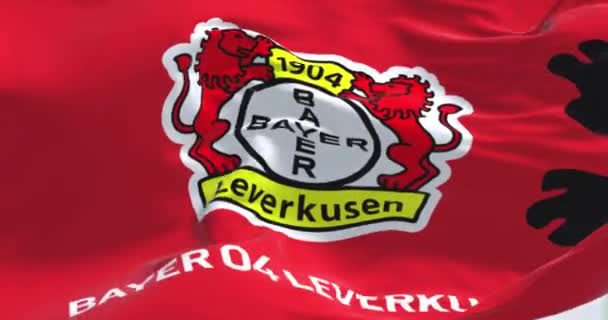 Leverkusen Noviembre 2023 Primer Plano Bandera Bayer Leverkusen Ondeando Animación — Vídeos de Stock
