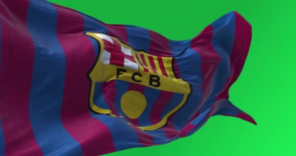 Barcelona Dec 2023 Close Barcelona Flag Waving Green Screen Vspanish — Stock Video