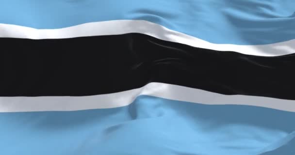 Närbild Botswana Nationella Flaggan Viftar Ljusblått Fält Med Horisontell Svart — Stockvideo