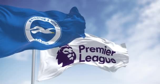 Brighton Storbritannien December 2023 Brighton Fotbollsklubb Och Premier League Flaggor — Stockvideo