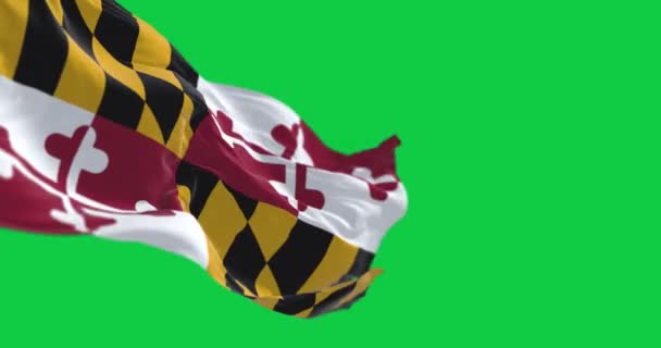Drapeau État Maryland Agitant Sur Écran Vert Quatre Quadrants Aux — Video