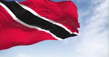Trinidad ve Tobago ulusal bayrağı açık havada sallanıyor. Trinidad ve Tobago Cumhuriyeti, Karayipler 'de bir ada devletidir. Kusursuz 3 boyutlu animasyon. Yavaş çekim döngüsü