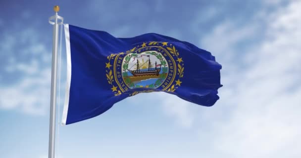 Bandera Del Estado New Hampshire Ondeando Viento Día Despejado Fondo — Vídeo de stock