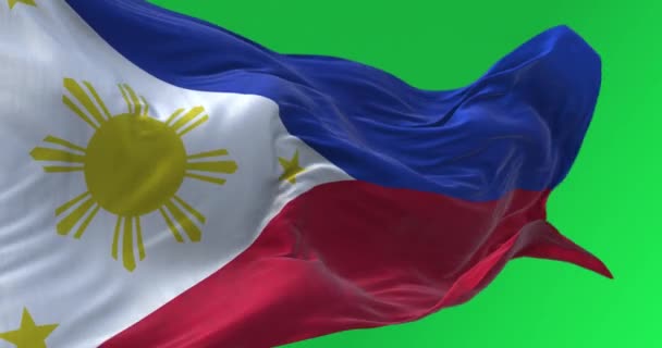 フィリピンの国旗がグリーン スクリーン上に掲げられている シームレス3Dレンダリングアニメーション クロマキー スローモーションループ 4Kについて — ストック動画