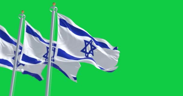 Bandeiras Nacionais Israel Acenando Tela Verde Estrela Azul David Centro — Vídeo de Stock