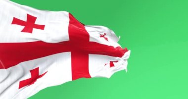 Gürcistan 'ın ulusal bayrağı, her çeyrekte dört küçük haç bulunan kırmızı haçlı yeşil ekranda rüzgarda sallanıyor. Kusursuz 3D canlandırma animasyonu. Krom anahtar. Yavaş çekim döngüsü. 4K