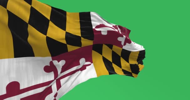 Drapeau État Maryland Agitant Sur Écran Vert Quatre Quadrants Aux — Video