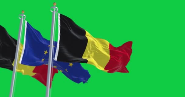 Belgien Nationella Flaggor Och Flaggor Vinkar Grön Skärm Sömlös Rendering — Stockvideo