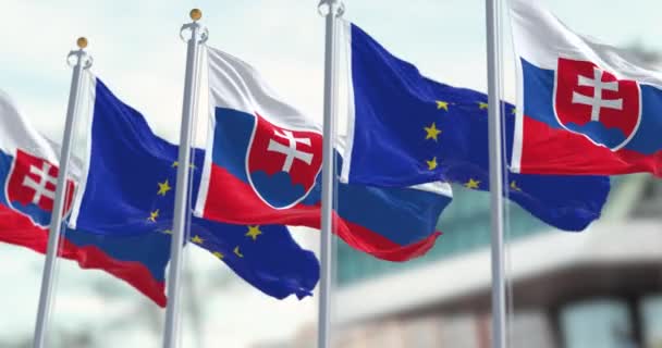 Slowakije Europese Unie Wapperen Een Heldere Dag Wind Slowakije Lid — Stockvideo