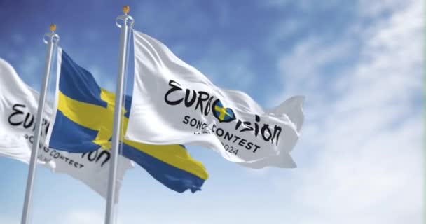 Malm Octubre 2023 Festival Canción Eurovisión 2024 Banderas Nacionales Suecia — Vídeos de Stock