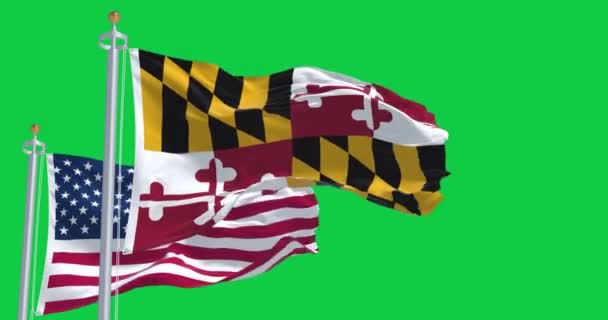 Drapeau État Maryland Agitant Dans Vent Avec Drapeau National Américain — Video