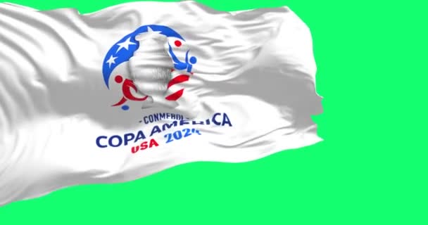 アメリカ マイアミ 12月3 2023 コパアメリカ 2024 緑のスクリーンで振る旗 2024 版は米国によってホストされます シームレス3Dレンダリングアニメーション — ストック動画