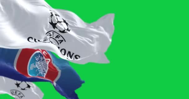 Londyn Wielka Brytania 1223 Grudnia Flagi Uefa Uefa Champions Zielonym — Wideo stockowe