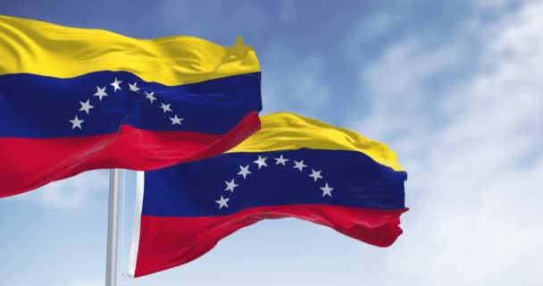 Venezuelas Nationalflaggen Wehen Einem Klaren Tag Wind Trikolore Aus Gelb — Stockvideo