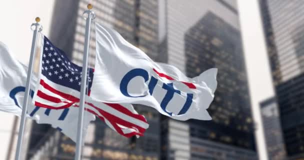 Nova Iorque Eua Janeiro 2024 Citi Bandeiras Americanas Acenando Vento — Vídeo de Stock