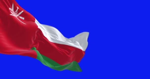 Bandera Nacional Omán Ondeando Aislada Sobre Fondo Azul Animación Renderizado — Vídeos de Stock