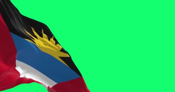 Antigua Barbuda Nemzeti Zászló Lengett Elszigetelt Zöld Alapon Zökkenőmentes Render — Stock videók