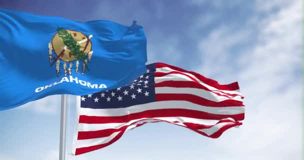 Bandeira Estado Oklahoma Agitando Bandeira Nacional Americana Oklahoma Estado Dos — Vídeo de Stock