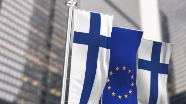 Finnland Und Die Europäische Union Schwenken Einem Klaren Tag Vertikale — Stockvideo