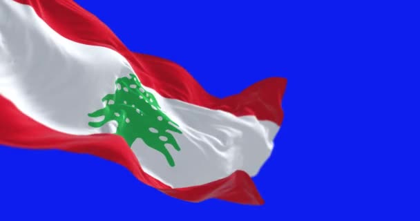 レバノンの国旗は青い背景で孤立した シームレス3Dレンダリングアニメーション クロマキー スローモーションループ ブルースクリーン 4Kについて 選択的なフォーカス — ストック動画