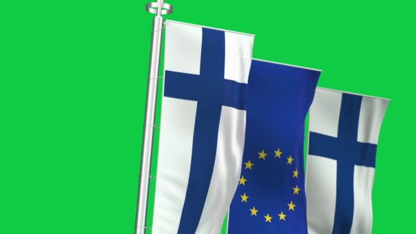 Finnland Und Die Europäische Union Schwenken Vertikale Banner Auf Grünem — Stockvideo