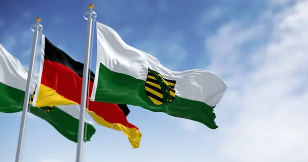 Bendera Saxony Melambai Dalam Angin Pada Hari Yang Cerah Saxony Stok Foto Bebas Royalti