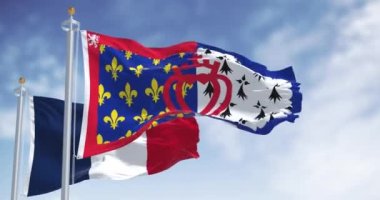 Pays de la Loire Fransız bölgesinin bayrağı açık bir günde dalgalanır. Pays de la Loire, Fransa 'nın 18 bölgesinden birisidir. Kusursuz 3 boyutlu animasyon. Yavaş çekim döngüsü