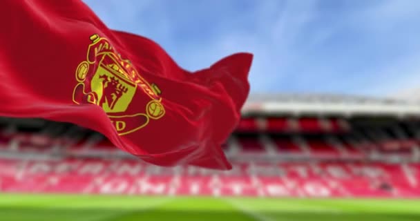 Manchester Października 2023 Zbliżenie Flagi Manchesteru United Football Club Machając — Wideo stockowe