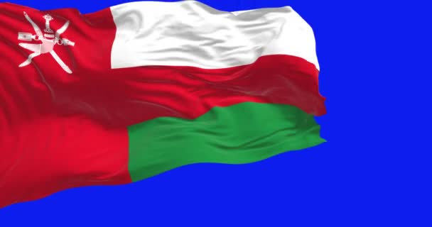 Bendera Nasional Oman Melambai Terisolasi Dengan Latar Belakang Biru Animasi — Stok Video