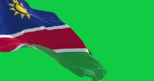 Namíbia Nemzeti Zászló Integetett Elszigetelt Zöld Háttérrel Zökkenőmentes Render Animáció — Stock videók
