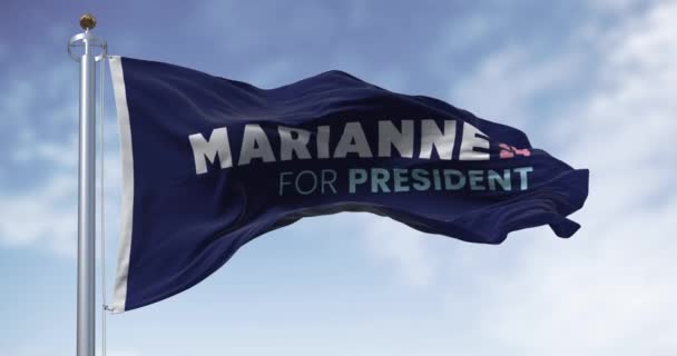 Houston Oct 2023 Marianne Williamson 2024 Presidential Campaign Flags Waving — Stock Video