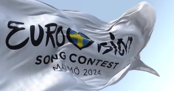 Malmo Oktober 2023 Close Dari Kontes Lagu Eurovision 2024 Melambaikan — Stok Video