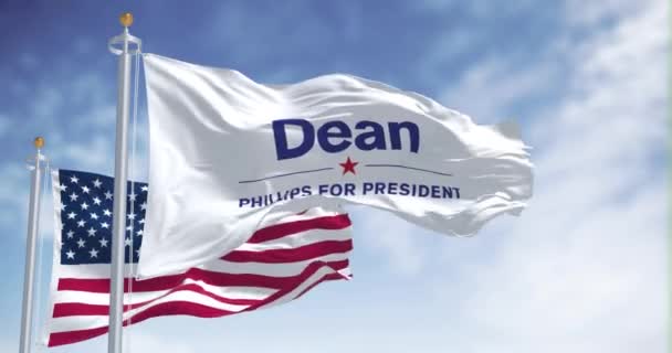 Excelsior Usa Okt 2023 Dean Phillips Valkampanjsflaggor Och Den Amerikanska — Stockvideo