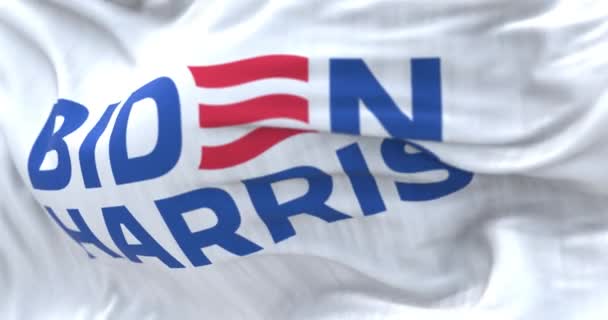 2023年12月22日 美国威明顿 拜登哈里斯2024年总统竞选旗的特写 无缝3D渲染动画 慢动作回圈有选择的重点 — 图库视频影像