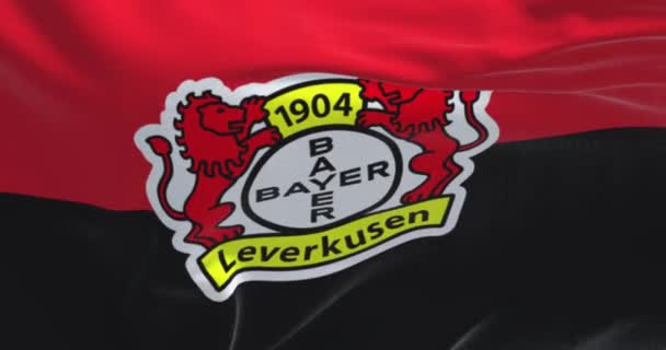 Leverkusen November 2023 Close Van Vlag Van Bayer Leverkusen Wapperend — Stockvideo