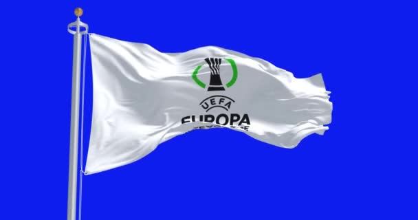 Atina Aralık 2023 Mavi Arka Planda Dalgalanan Uefa Avrupa Konferans — Stok video