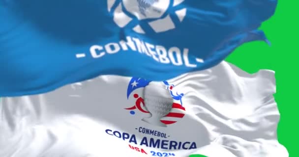 Miami Dec 2023 Close Copa America Usa 2024 Conmebol Flags — Stock Video