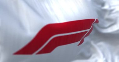 Paris, FR, 2 Şubat 2024, Formula 1 'in beyaz bayrağı dalgalanıyor. Kusursuz 3 boyutlu animasyon. Yavaş çekim döngüsü. Seçici odak