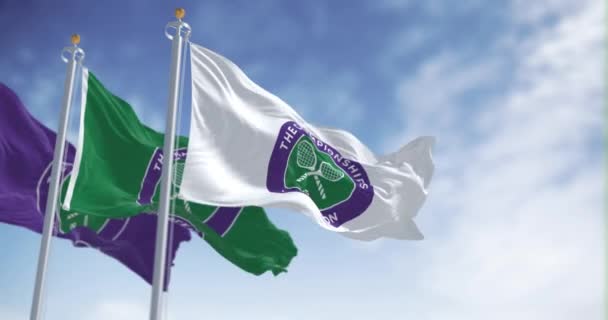 Londres Reino Unido Julho 2023 Championships Wimbledon Flags Waving Clear — Vídeo de Stock