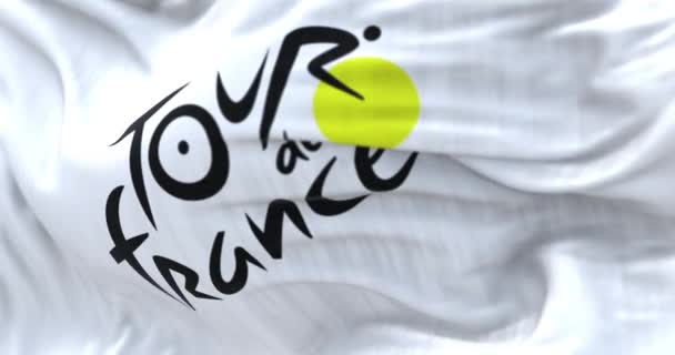 Paris Dec 2023 Close Bandeira Tour France Acenando Vento Evento — Vídeo de Stock