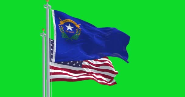 Nevada Amerikaanse Vlag Zwaaien Geïsoleerd Groene Achtergrond Naadloze Weergave Animatie — Stockvideo